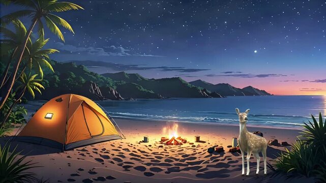 camping at night on the beach