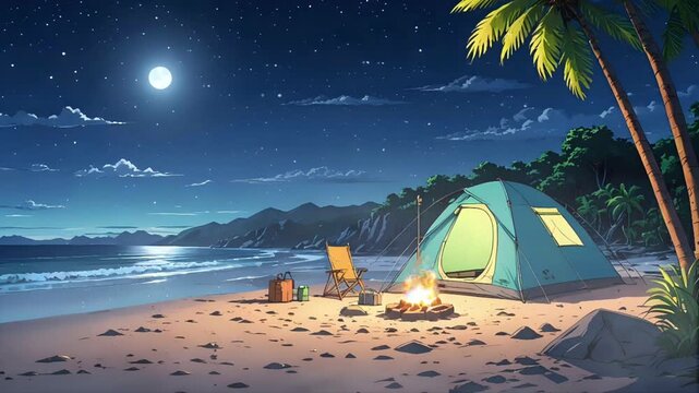 camping at night on the beach