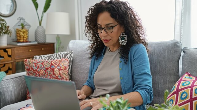 The UHD 4K image captures the intricate details of the woman's curly hair, the textures of the pillows, and the lush greenery of the plants, showcasing a stunning visual composition.