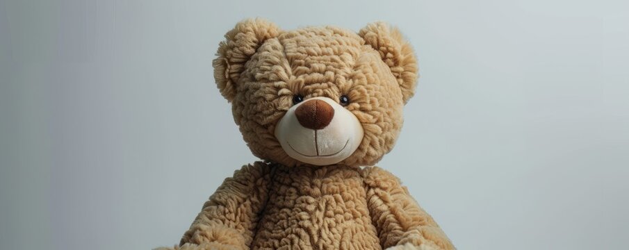 Soft plush teddy bear on white background, 4K hyperrealistic photo