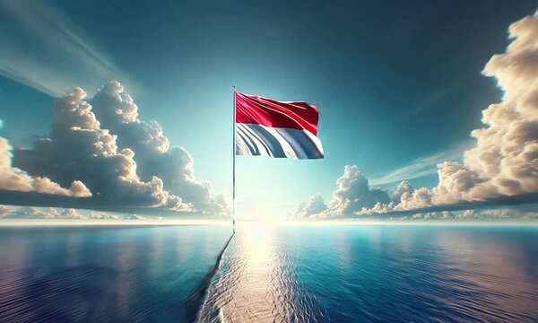 indonesia flag on the sea