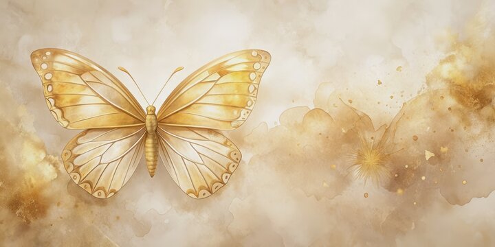 Gold butterfly watercolor pastel clipart with a luxurious feel on a background, watercolor, gold, butterfly, pastel