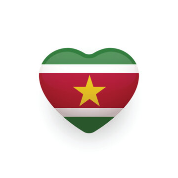 National flag of Suriname shaped as heart. Suriname flag. Vector illustration.