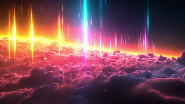 colorful neon background of clouds and night sky footage