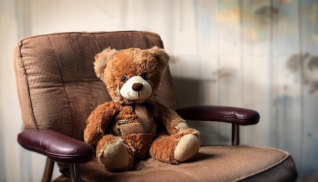 photograph of vintage soviet era toy bear resting on armchair