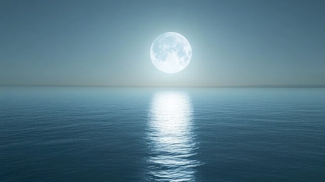 A tranquil sea reflecting the full moon, symbolizing the calm and clean essence of the Mid-Autumn Festival.