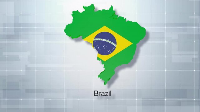 Detailed 3D Map With Flag Of Brazil