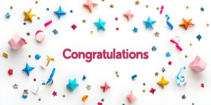 A professional stock photo of a "Congratulations" message in a sleek, sans-serif font on a white background.