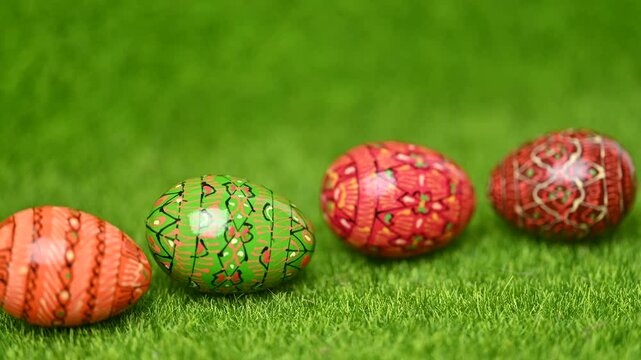 easter eggs on green grass