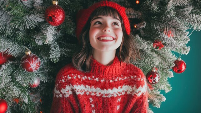 minimal concept of a hipster woman kid smile wearing christmas clothes photographed