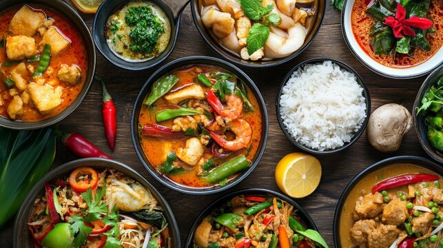 A variety of Thai food.