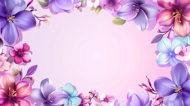 76. Adorable cartoon flower border set against a light orchid background, rendered in clean vector style, perfect for various design projects