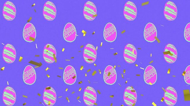 Animation of rows of easter eggs on purple background