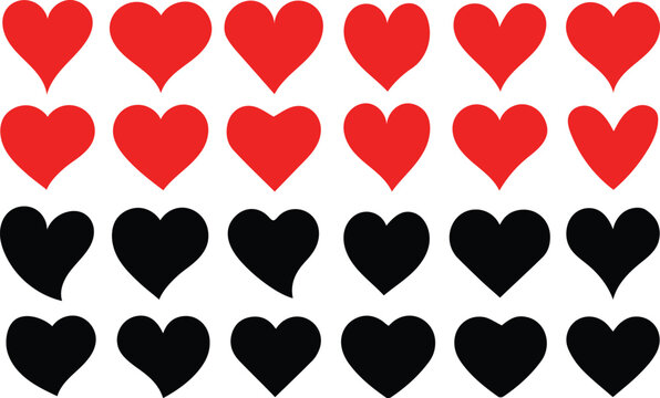 Red and black heart icons set. Heart icon. Different simple vector hearts and love.