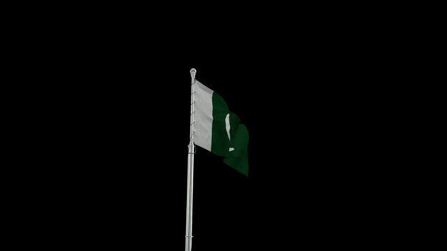 Pakistan waving flag with Pole on a Transparent Background Loop 