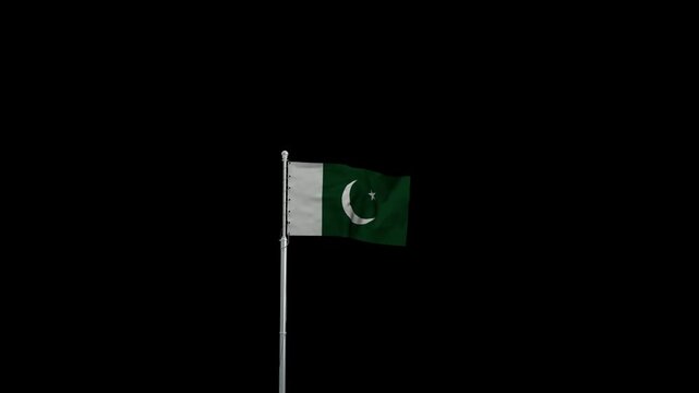 Pakistan waving flag with Pole on a Transparent Background Loop 