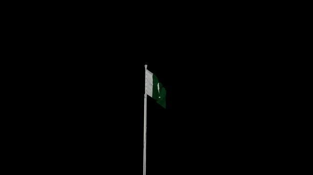 Pakistan waving flag with Pole on a Transparent Background Loop 