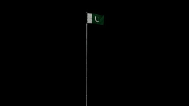 Pakistan waving flag with Pole on a Transparent Background Loop 