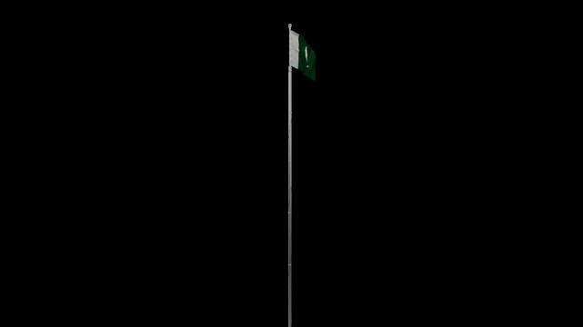 Pakistan waving flag with Pole on a Transparent Background Loop 