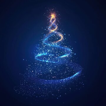 digital glowing tech christmas tree on blue background