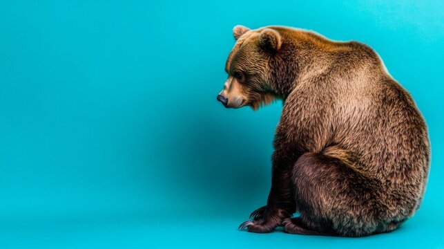 Against an isolated background, a bear displays its impressive features and large body.