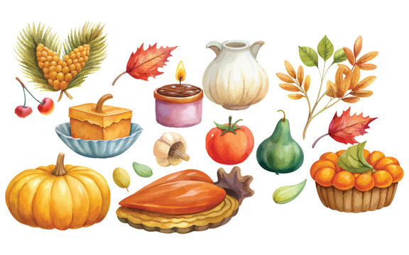 watercolor Thanksgiving Day clipart on white background