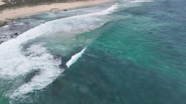 Surfing clear shallow waves at Gas Bay Beach Margaret River Western Australia surfers aerial drone footage DJI Mavic 3 4k