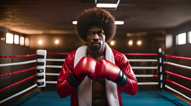 Afro boxer. Boxing sport footage concept