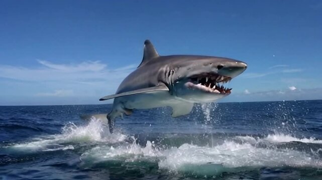 A Big Shark Jump on Blue Sea