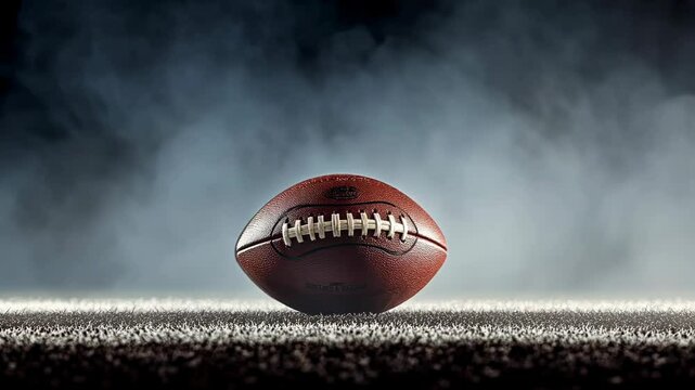 Dramatic football on grass with smoky background for a sportsthemed video, 4k footage