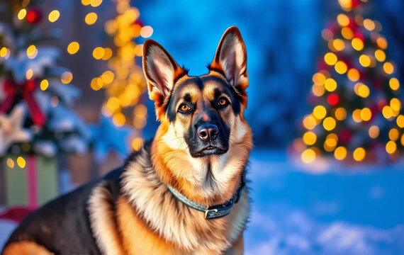 Close-up photo of a German Shepherd,
artistic portrait of a pet