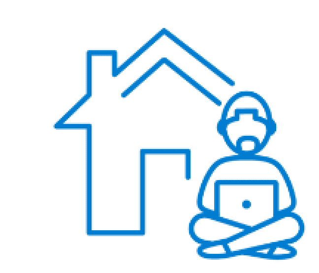 House with person working on a laptop icon