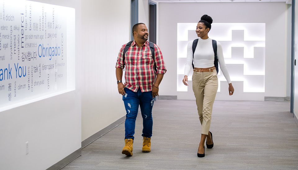 Man and woman walking