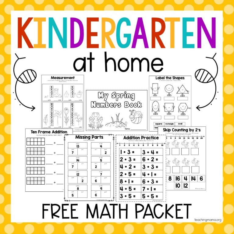 kindergarten at home math packet