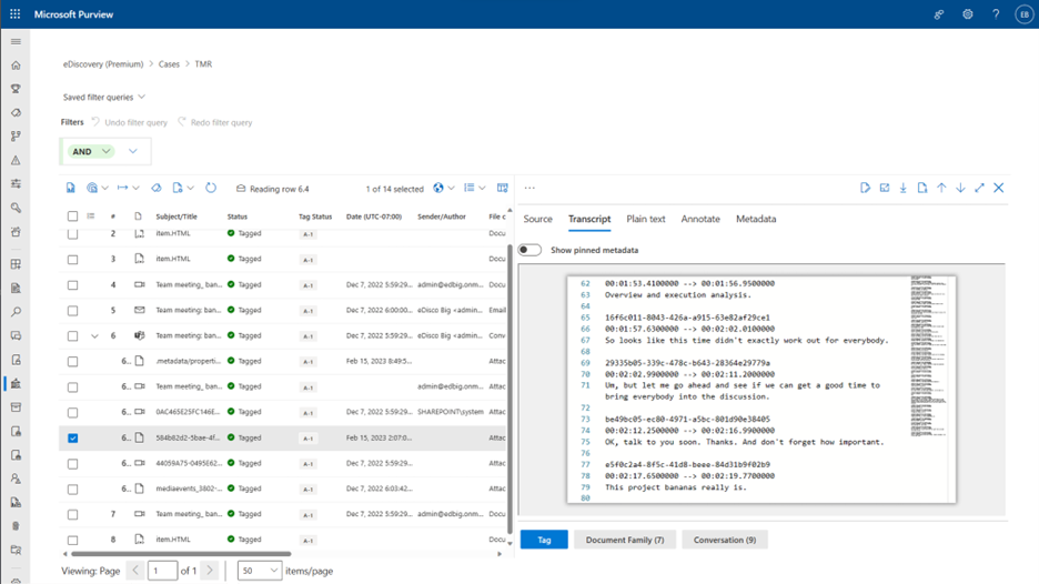 Figure 6: Teams meeting recording and transcripts.