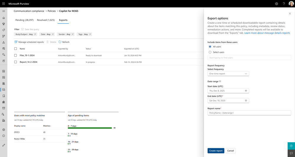 Figure 6: Schedule reports within Communication Compliance