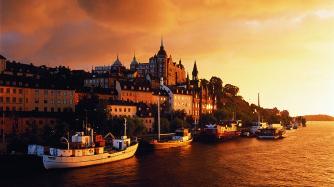 coastal town at sunset