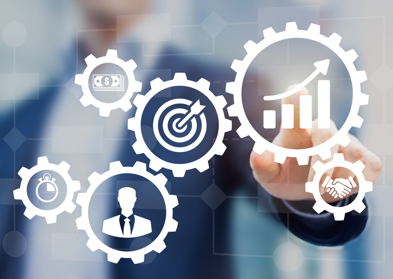 workflow automation flowchart, gears, icons