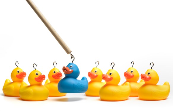 Image of a hook capturing a blue duck to represent recruiting talent for engineering roles.