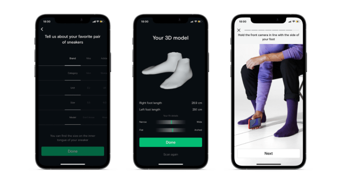 Screenshots of 3D foot scanning using Neatsy.ai's technology