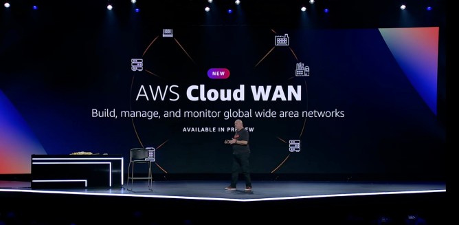 Amazon CTO Werner Vogels introduces AWS Cloud WAN at AWS re:Invent 2021 in Las Vegas.