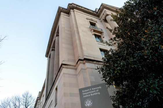 A view of the Justice Department building in Washington DC from outside.