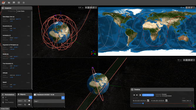 slingshot laboratory software showing satellite orbits