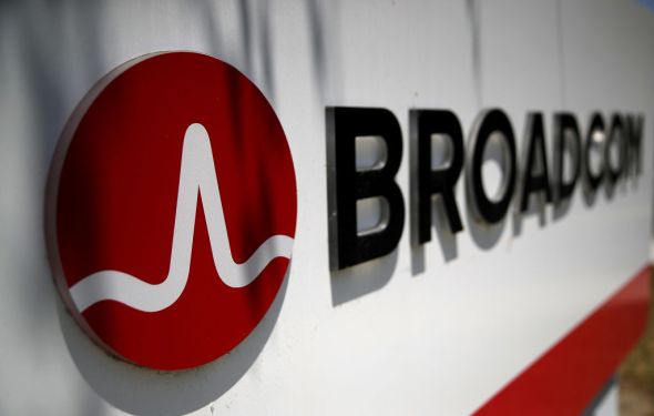 Signage is displayed outside the Broadcom offices on June 7, 2018 in San Jose, California. Broadcom is expected to report second-quarter earnings today after the closing bell.