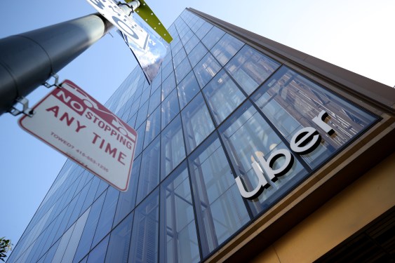 Uber logo outside its headquarters in San Francisco.