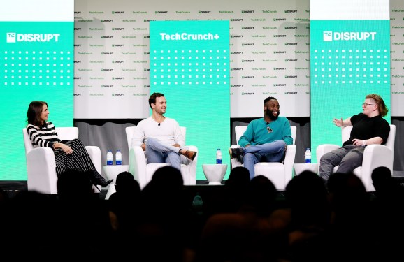 SAN FRANCISCO, CALIFORNIA - OCTOBER 18: (L-R) Connie Loizos, Silicon Valley Editor, TechCrunch, Nik Milanović, Founder, This Week in Fintech; General Partner, The Fintech Fund, Joshua Ogundu, CEO, Campfire and Gefen Skolnick, Founder, Couplet Coffee speak onstage during TechCrunch Disrupt 2022 on October 18, 2022 in San Francisco, California. (Photo by Kelly Sullivan/Getty Images for TechCrunch)