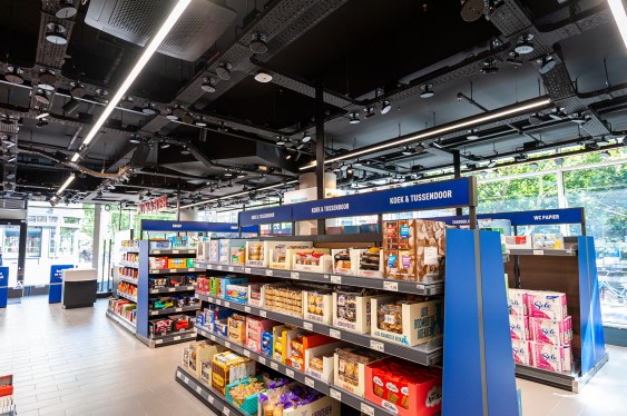 stocked shelves in a grocery store