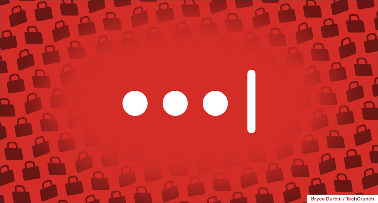 White password dots and cursor on a red background of black patterned padlocks.