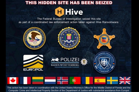 a law enforcement seizure notice on Hive's dark web ransomware portal