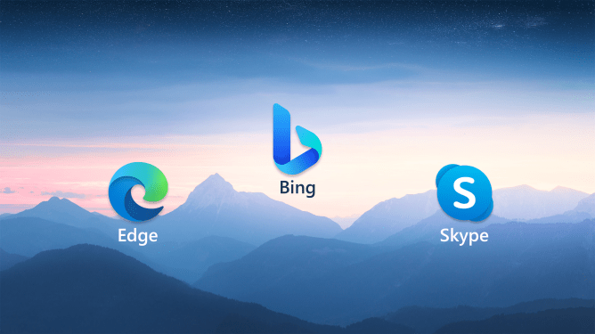 Bing, Edge and Skype logos